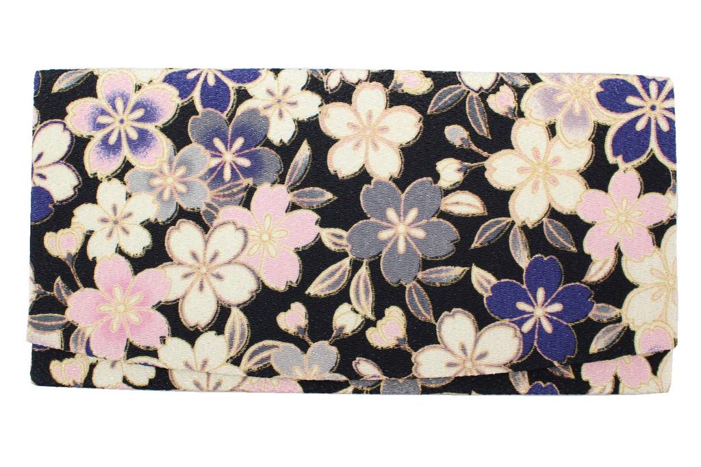 Komon Kobo Wallet with Cherry Blossom Design Made with Nito Chirimen Japanese Edo Komon 0203 (Navy Blue), Thin, Fabric, Kyoto, KOMONO, Pattern,