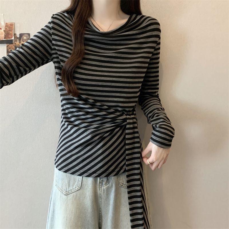 Korean Style One-Shoulder Long-Sleeve Knit Top for Autumn