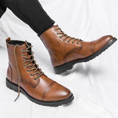 Men's Long Leather Boots with Lace Up Business Motorcycle Boots Designer Leather Shoes High Top Casual Leather Boots Rider Boots