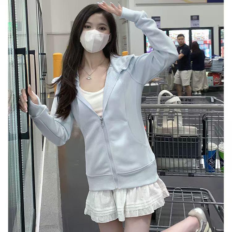 Women's Spring Hooded Cardigan - Sporty Slim Fit, Cinched Waist, Stylish Drop Shoulder, Versatile Short Top for Dopamine Dressing