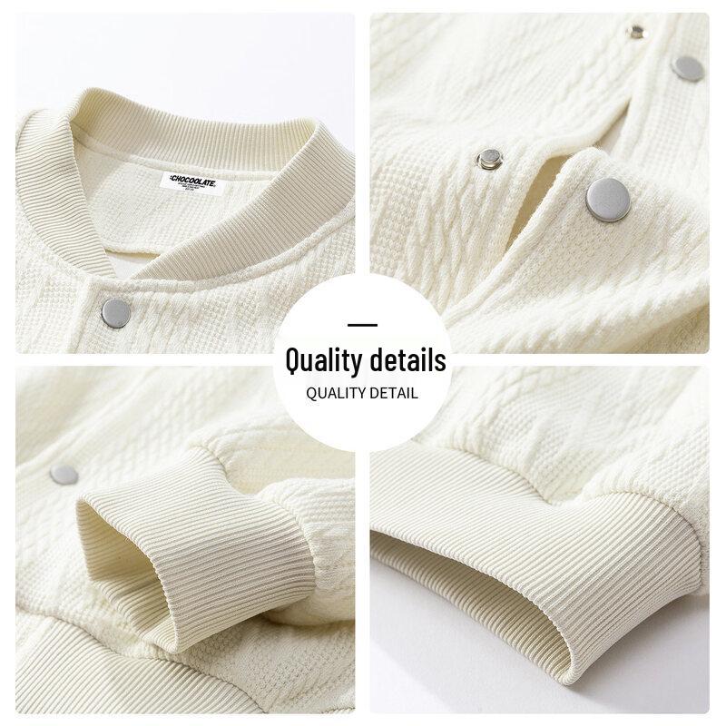 CHOCOOLATE Men's Textured Baseball Collar Sweatshirt Jacket