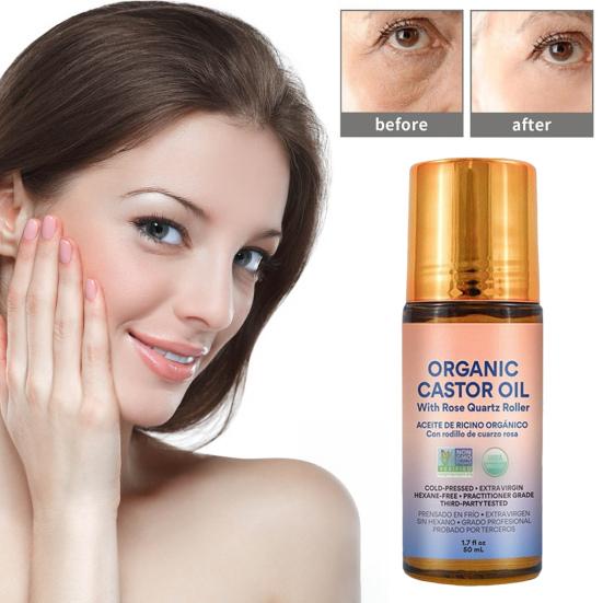1/2Pcs 50ML Organic Castor Oil with Rose Quartz Roller Travel Nourishing Moisturizing 1.7 Fl Oz Pure Extra Virgin Roll-on Castor Oil