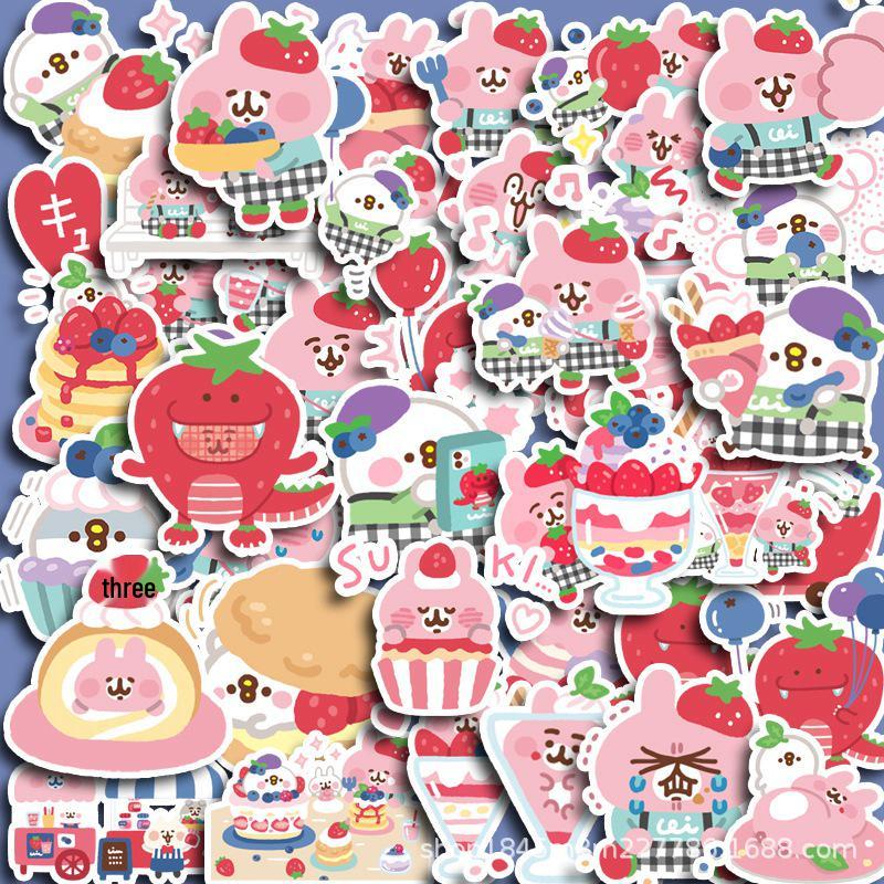 

Strawberry Rabbit Stickers Set: 40 Cute, Waterproof, Korean-Style DIY Berry Designs