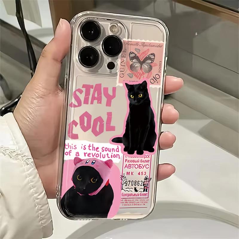 Creative Label Black Cat Transparent Phone Case For iPhone 15 16 16E 14 13 12 11 Pro Max XR X XS 7 8 Plus Soft Silicone Cover