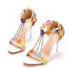 Liyke Nová móda Smíšená barva Šňůrkové korálky Řemínkové sandály Dámské Vyšívané Krytý podpatek Stiletto Sexy Otevřená špička Svatba Banketové boty