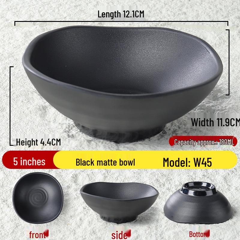 Black Matte Melamine Rice & Dipping Sauce Bowl for Restaurants, Hotels, Hot Pot, and Malatang.