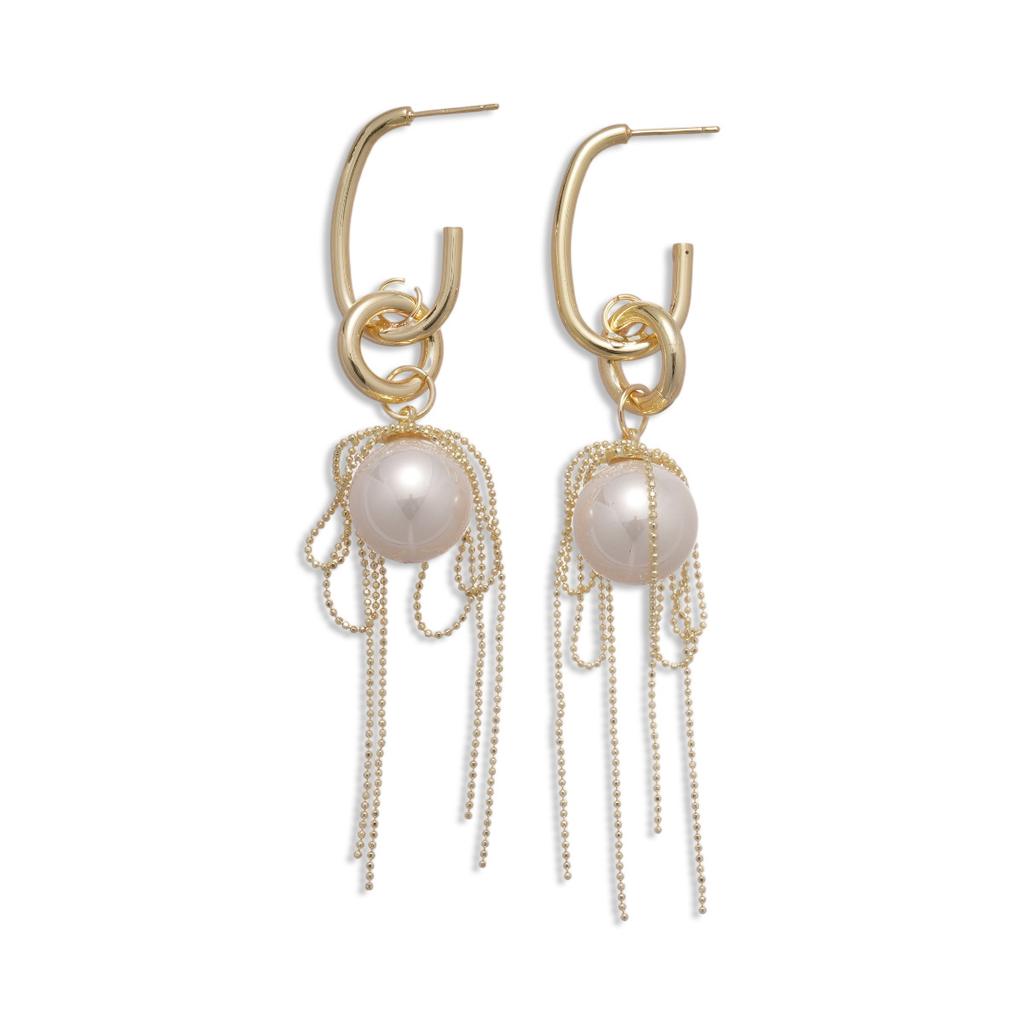 European and American tassel long pearl earrings light luxury high-end stud earrings temperament cold wind trend retro earrings