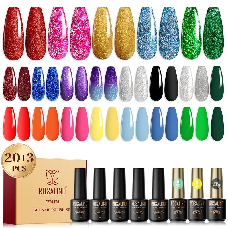 ROSALIND 23pcs Gel Nail Polish Set -Temperature Change Color Base Top Coat Soak Off Hybrid Semi Permanent Gel Varnishes Nail Art