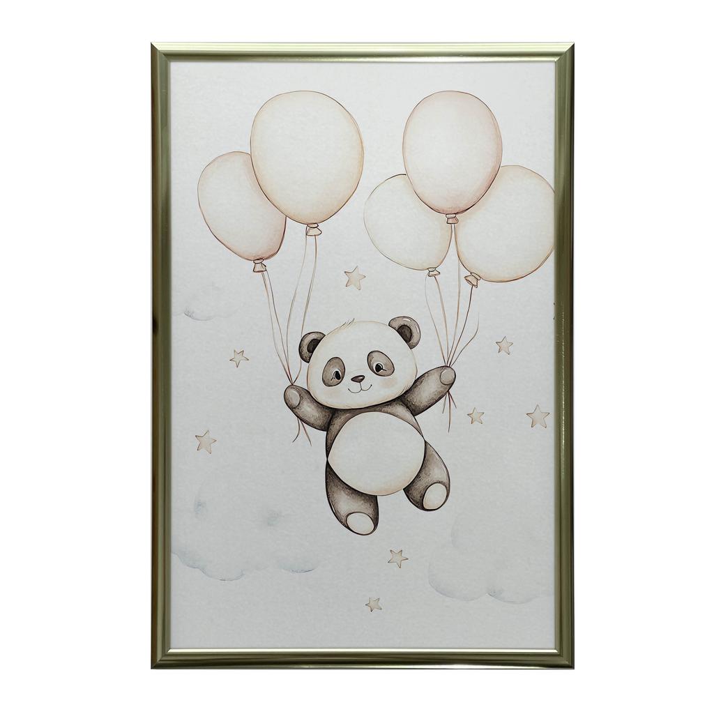 Plakat Uśmiechnięta Panda Z Balonami Plakat Uśmiechnięta Panda Z Balonami, 30X40 Cm, Rama Drewniana Jasny Dąb, Papier Matowy 230 Gsm