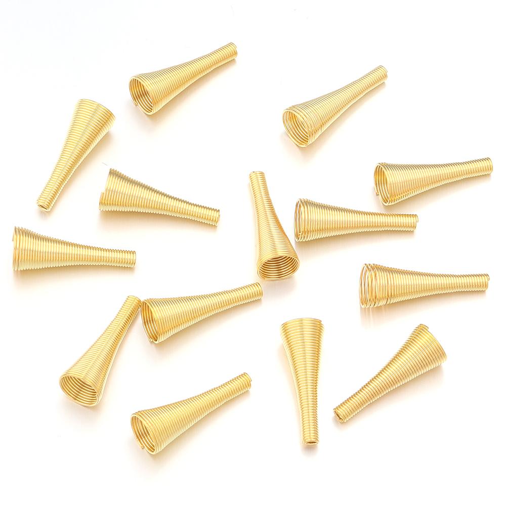 

30pcs/lot Metal Spring Crimp End Beads Caps Cone Spring Coil Spacer End Caps Connectors For Jewelry Making Findings Accessories золотой