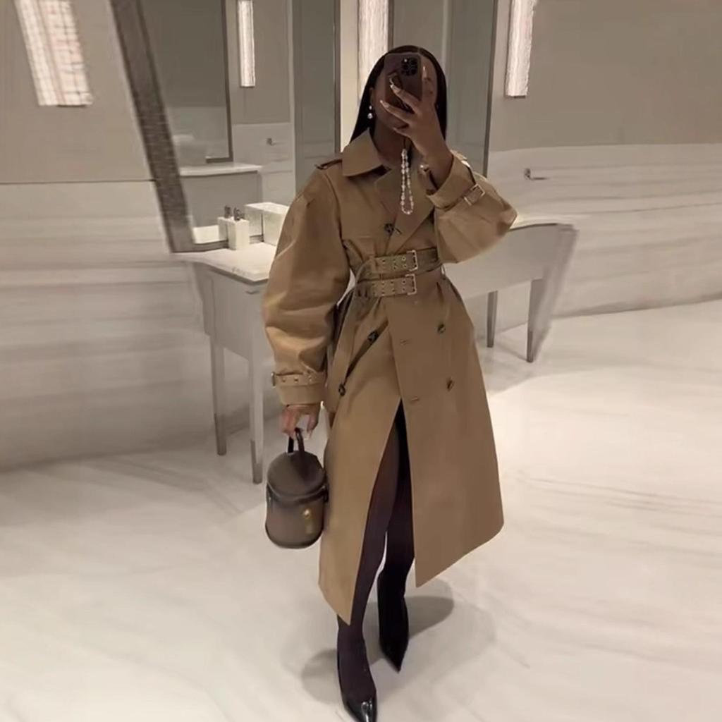 Women's European & American Double-Breasted Lapel Coat - Casual Waist-Cinching Fashion