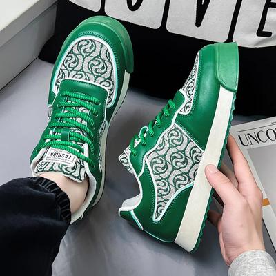 Breathable Green Leather Men's Shoes Korean Version Trendy and Versatile Casual Wear-resistant Sports Shoes Sneakers for Men