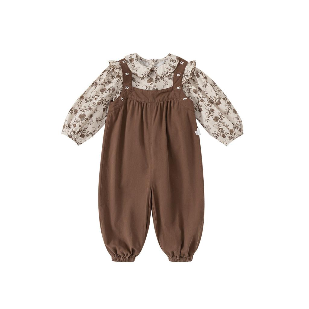 

Girls Toddler Floral Pattern Cotton Long Sleeve Pants Set With Doll Collar For Kids Age 3 To 8 140CM