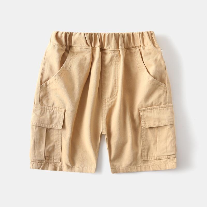 Boys' Cropped Pants Summer Children's Clothing Pants Children's Solid Color Pocket Pants Fashionable Contrasting Stripes Shorts