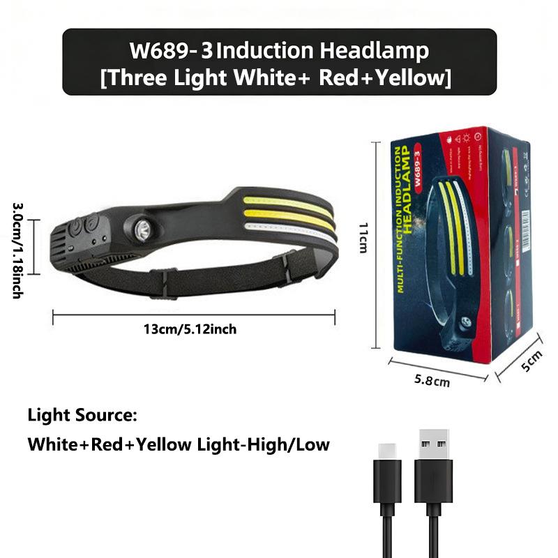 COB LED čelovka Indukční čelovka Vestavěná baterie USB dobíjecí hlavová svítilna Venkovní kemping Rybářské čidlo Přední světlo