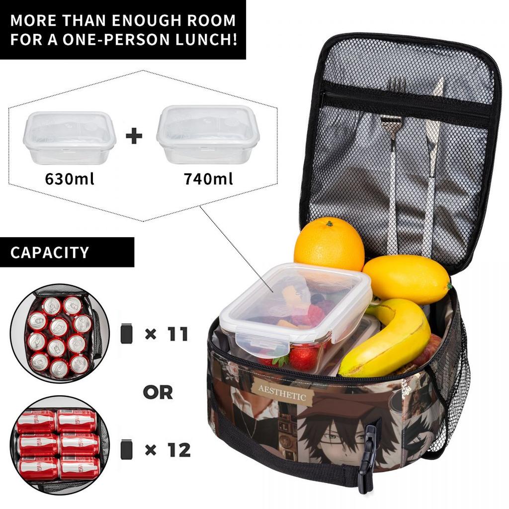 Bungou Stray Anime Collage Insulated Lunch Bag for Women Children Leakproof Food Boxes Thermal Lunch Box Tote
