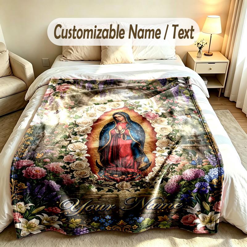 Virgin Mary Theme Custom Blanket Personalized Name & Text Customized Soft Warm Throw Blanket Home Decor