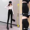 High-Waisted Black Base Layer Pants for Women - Plus Size, Thickened, Elastic, Perfect for Spring & Autumn, Ideal with Boots.