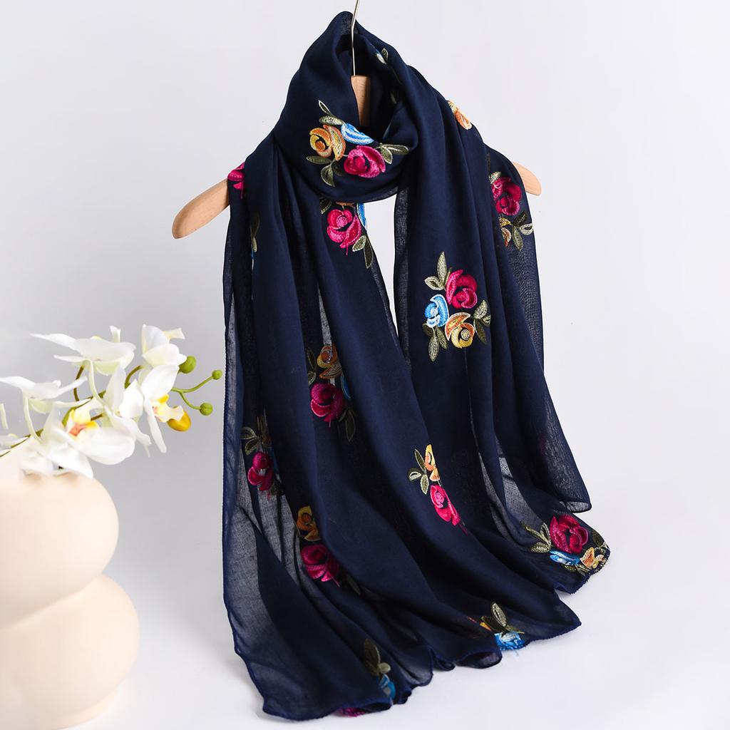 Spring Summer New Lightweight Breathable Cotton Linen Embroidery Scarf Ethnic Style Fashionable Soft Women'S Sunscreen Scarf
