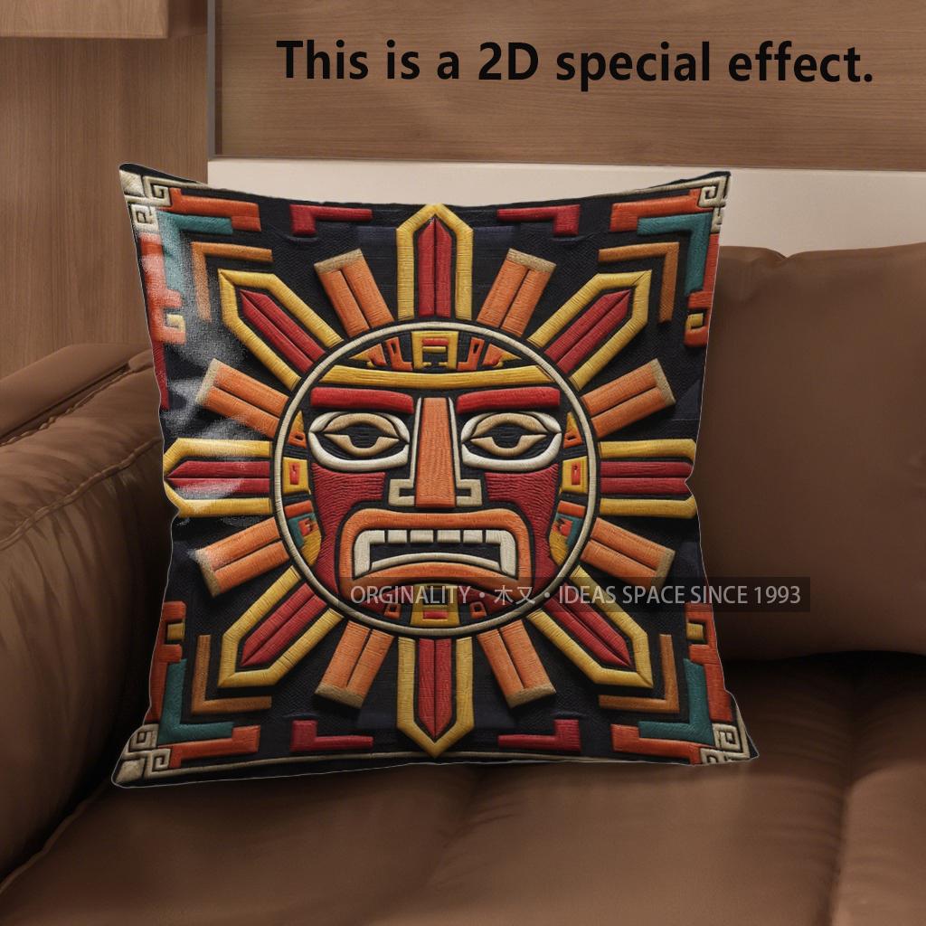 2D Aztec Sun God Print Decorative Pillow Covers Pattern Cushion Cover Suitable For Sofa Bedroom Car Pillow Cover
