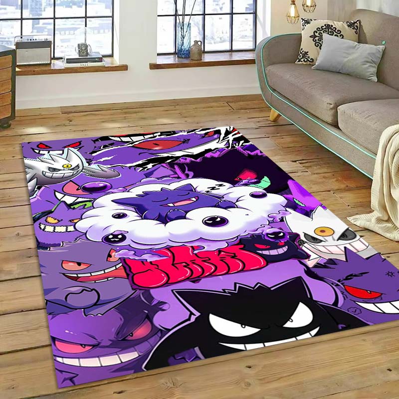 New ModelPokémon Gengar Themed XXL Rug Cool Gengar Patterns with Vivid Colors Dynamic Styles Designs Soft Floor Mat for Bedroom