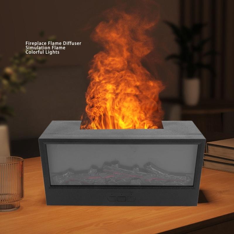 3D Flame Fireplace Essential Oil Diffuser 150ml Colorful Flame Light USB Quiet Aromatherapy Diffuser Humidifier With Timer