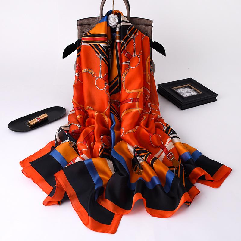 New Style of Imitation Silk Scarf for Women  Summer Vacation Scarf  Fashionable and Fashionable Printed Sunshade Scarf
