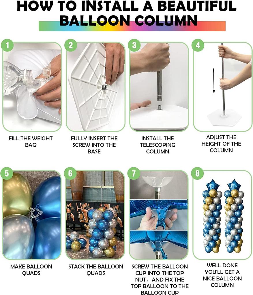 YALLOVE Balloon Column Stand 4 Height Adjustable Balloon Tower Pillar Reusable Metal Telescopic Birthday Graduation Party Decorations Kit, Sets, 2.13m