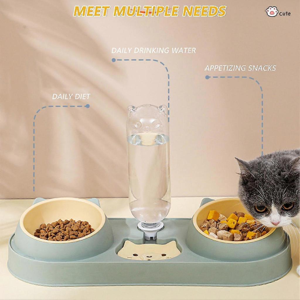 Double Dog Cat Bowls With Water Dispenser Tilted Cat Food Dishes For Indoor Pet-Green