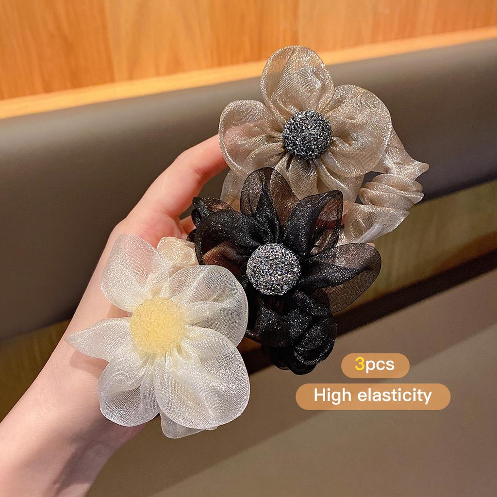 3 Flower Hair Rings, Sweet and Eye-catching, Korean Version with Rubber Bands Suitable for Daily Use As Hair Accessories