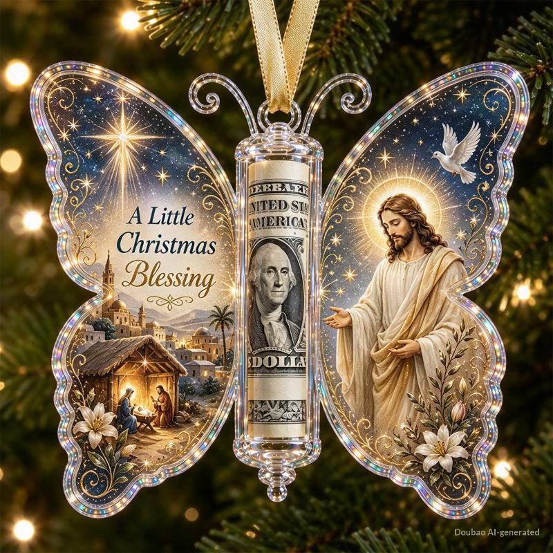 Weihnachts-Acryl-Schmetterlingsmuster Geldhalter-Röhre Hängende Ornamente Schneemann Rentier Weihnachten Dekor Geschenk