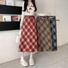 Plus Size Korean-Style Plaid Wool Skirt with Belt for Women