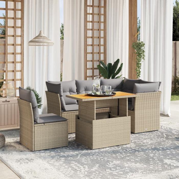 VidaXL Salon de Jardin avec Coussins 5 pcs, Canapés de Terrasse, Ensemble de Meubles de Patio, Mobilier d'Extérieur, Beige 3270835
