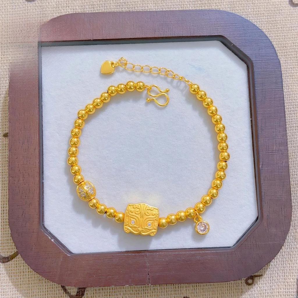 Six-Flower Lotus Pod Auspicious Beast Bracelet Women 24K Gold AU999 Classic Chinese Style, Blessing