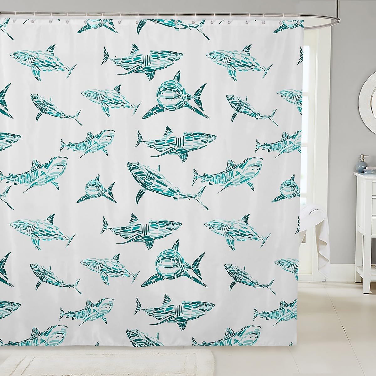 

Lobster Shower Curtain Nautical Bathroom Shower Curtain Sets Retro Cartoon Ocean Stripes Marine Life Sea Wild Animals Fabric W60H190(CM)-1 Pcs