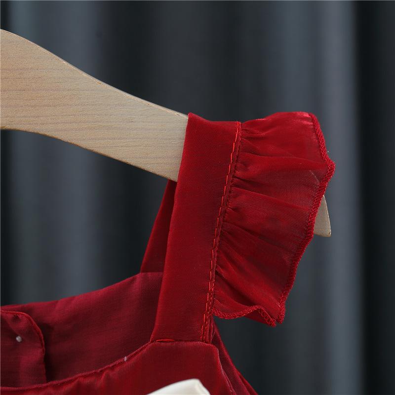 Comfortable Lace Flying Sleeve Baby Dress Sweet Solid Color Vest Dress for Girls