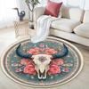 Bohemian Buffalo Skull Round Area Rug,Carpet Rug for Living Room Bedroom Sofa Playroom Decor,Non-slip Floor Mat