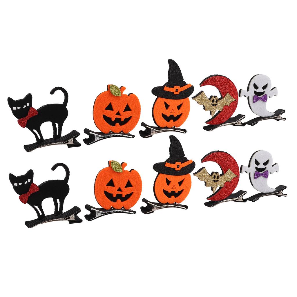 10 st Söta Hårspännen Fladdermöss Katter Pumpor Spöken Halloween-spännen för Fest Scenföreställningar