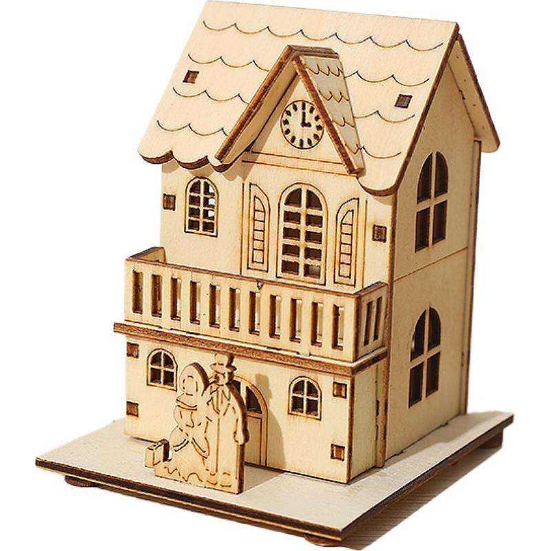 1/3PCS Festival Led Light Wood House Christmas Tree Decorations For Home Decoration Wooden House DIY Gift Window Decoration