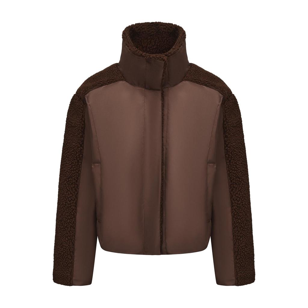 Women’s Plush Fleece Jackets Long Sleeves Lapel Zipper Short Coat Windproof Warm Bomber Jacket Loose Fit Outerwear Vintage Style Autumn Winter Tops