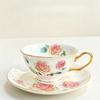 Vintage Rosen Keramik Kaffeetasse und Untertasse Set, Goldrand Porzellan Teetasse, Elegantes Blumenmuster Teetasse für Nachmittagstee Heimdeko Geschenk
