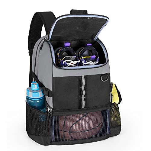 GOBUROS Basketball Backpack, Basketball Bag, Backpack for Basketball, Soccer, Volleyball, Gray