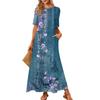 Women's Fashionable And Casual Long Beach Skirt Round Neck Short Sleeved Loose Retro Print Dress