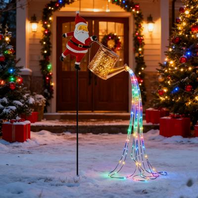 Solar Christmas Decorations Santa Claus Kettle Light Outdoor Festive Lantern Waterproof Metal Garden Light