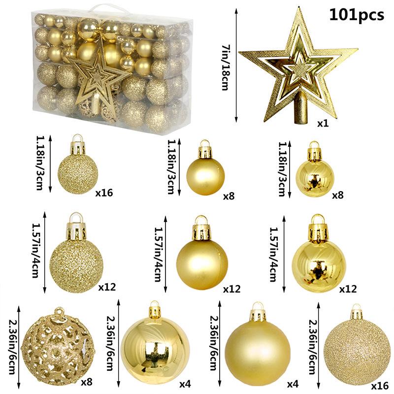 101-Piece Christmas Star Ornament Set: Electroplated Plastic Balls