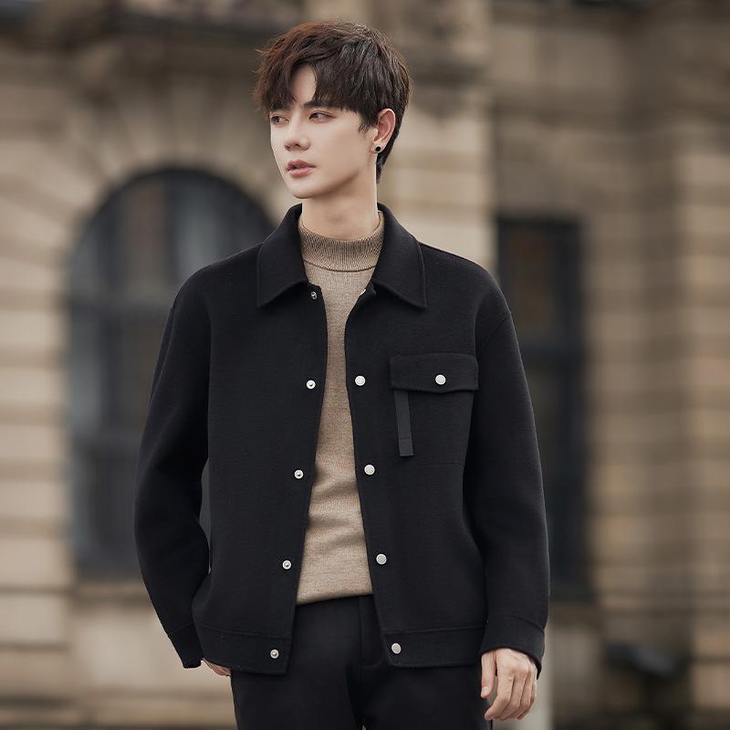 New Woolen Coat Men's Double-sided Coat Autumn and Winter Short Lapel Casual Woolen Warm Coat