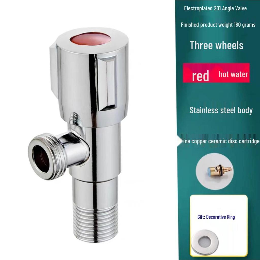 Universal 4-Point All-Copper Angle Valve for Hot/Cold Water, Stainless Steel Household Water Heater/Toilet Switch