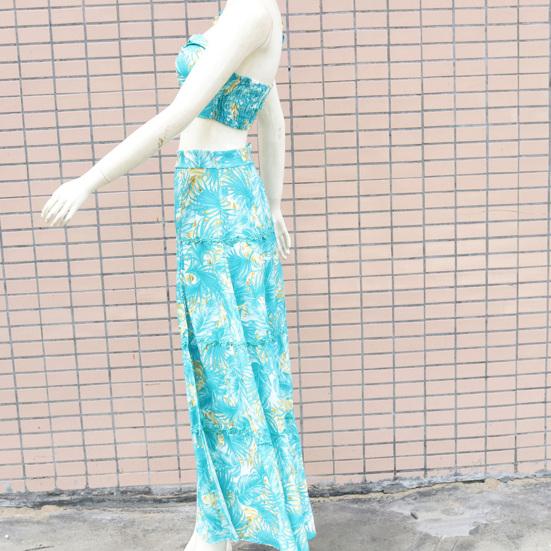 Buy 1 Set Crop Top Skirt Set Leaf Print 