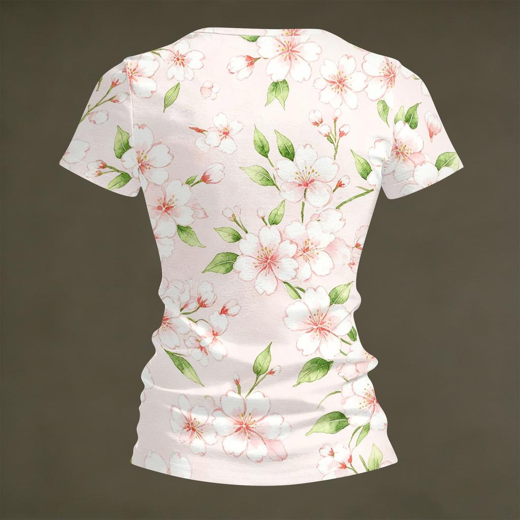 Women V Neck Short Sleeve Floral Print T Shirt Casual Loose Fit Lightweight Soft Fabric Summer Top for Daily Wear