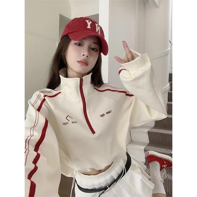 Half Zipper Sweatshirt Autumn Women's Casual Jacket Design Sense Autumn New Large Size Long Sleeve Drawstring Short Top